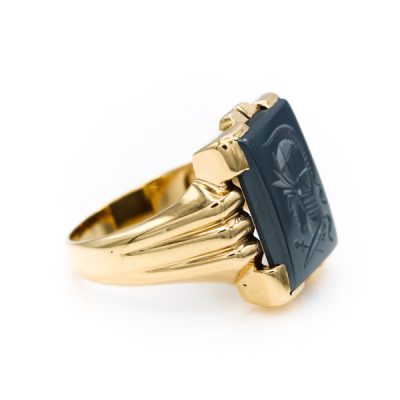 10K Yellow Gold Hematite Men's Signet Ring [OECR1002-12]