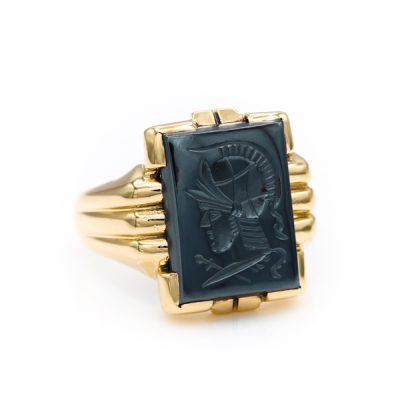 10K Yellow Gold Hematite Men's Signet Ring [OECR1002-12]