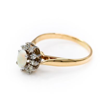 14K Two-Tone Gold Opal Women's Y/W Ring | 0.20TW VS2 G to H Single Cut Diamonds [OECR1004-12]