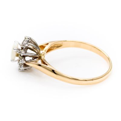 14K Two-Tone Gold Opal Women's Y/W Ring | 0.20TW VS2 G to H Single Cut Diamonds [OECR1004-12]