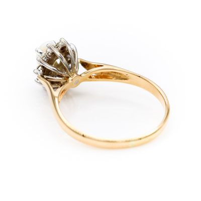 14K Two-Tone Gold Opal Women's Y/W Ring | 0.20TW VS2 G to H Single Cut Diamonds [OECR1004-12]