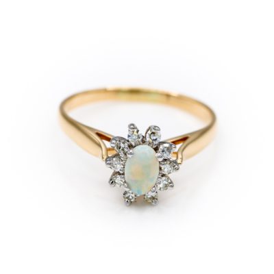 14K Two-Tone Gold Opal Women's Y/W Ring | 0.20TW VS2 G to H Single Cut Diamonds [OECR1004-12]