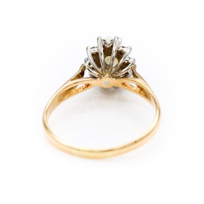 14K Two-Tone Gold Opal Women's Y/W Ring | 0.20TW VS2 G to H Single Cut Diamonds [OECR1004-12]