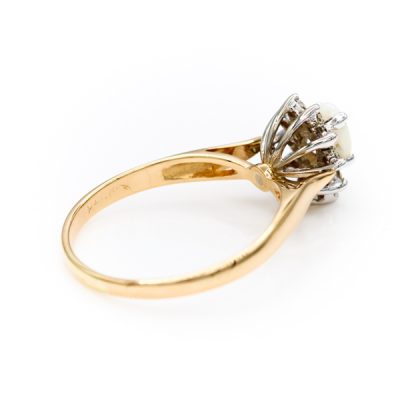14K Two-Tone Gold Opal Women's Y/W Ring | 0.20TW VS2 G to H Single Cut Diamonds [OECR1004-12]