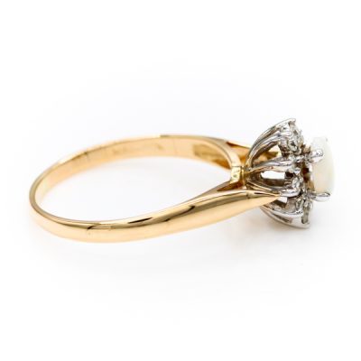 14K Two-Tone Gold Opal Women's Y/W Ring | 0.20TW VS2 G to H Single Cut Diamonds [OECR1004-12]