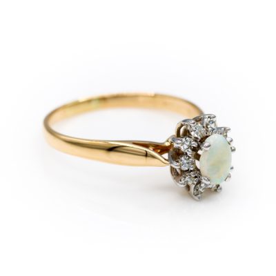 14K Two-Tone Gold Opal Women's Y/W Ring | 0.20TW VS2 G to H Single Cut Diamonds [OECR1004-12]