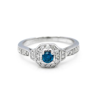 14K White Gold 0.15CT I1 Blue Diamond Women's Ring | 0.20TW I1 to I2 G to H Round Diamonds [OECR1005-12]