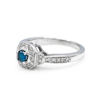 14K White Gold 0.15CT I1 Blue Diamond Women's Ring | 0.20TW I1 to I2 G to H Round Diamonds [OECR1005-12]