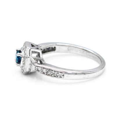 14K White Gold 0.15CT I1 Blue Diamond Women's Ring | 0.20TW I1 to I2 G to H Round Diamonds [OECR1005-12]