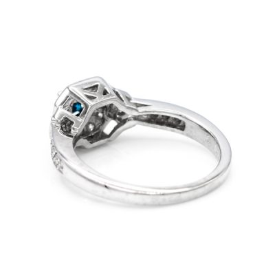 14K White Gold 0.15CT I1 Blue Diamond Women's Ring | 0.20TW I1 to I2 G to H Round Diamonds [OECR1005-12]