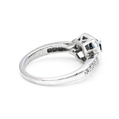 14K White Gold 0.15CT I1 Blue Diamond Women's Ring | 0.20TW I1 to I2 G to H Round Diamonds [OECR1005-12]