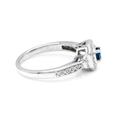 14K White Gold 0.15CT I1 Blue Diamond Women's Ring | 0.20TW I1 to I2 G to H Round Diamonds [OECR1005-12]