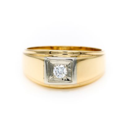 10K Yellow Gold 0.17CT VS2 F to G Round Diamond Men's Signet Ring [OECR1006-12]