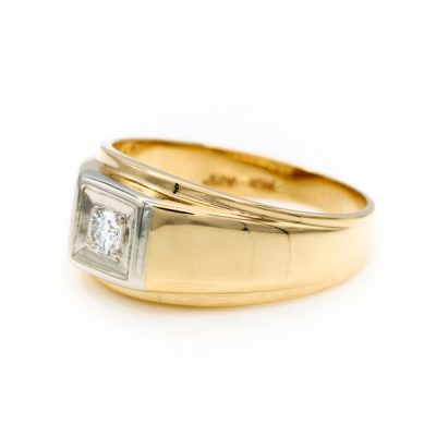 10K Yellow Gold 0.17CT VS2 F to G Round Diamond Men's Signet Ring [OECR1006-12]