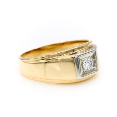 10K Yellow Gold 0.17CT VS2 F to G Round Diamond Men's Signet Ring [OECR1006-12]