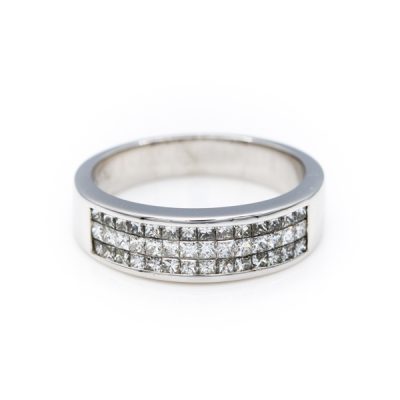 18K White Gold 1.25TW SI2 to I1 G to H Princess Cut Diamond Band Ring [OECR1008-12]