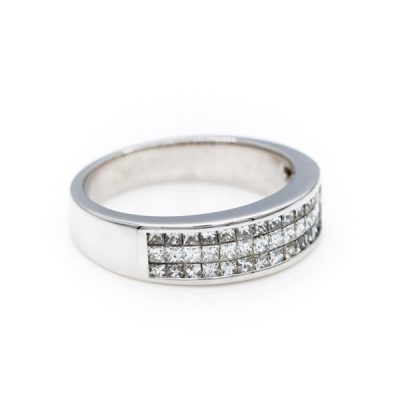 18K White Gold 1.25TW SI2 to I1 G to H Princess Cut Diamond Band Ring [OECR1008-12]