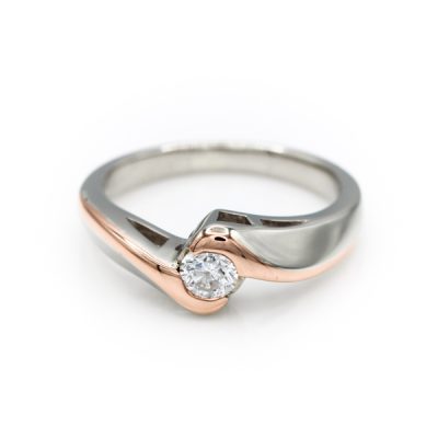 14K Two-Tone Gold 0.20CT I1 to I2 G to H Round Briliant Diamond Women's White Rose Ring [OECR1009-12]