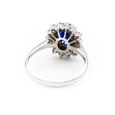 14K White Gold Oval Cut Blue Sapphire Women's Ring | 1.0TW VS2 G Diamonds [OECR1011-12]