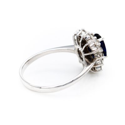14K White Gold Oval Cut Blue Sapphire Women's Ring | 1.0TW VS2 G Diamonds [OECR1011-12]