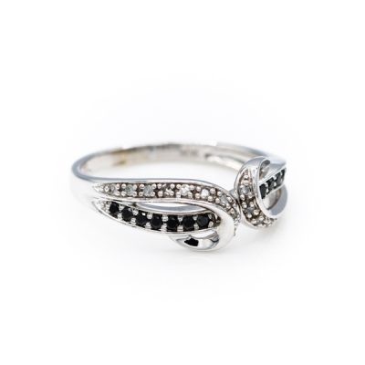 10K White Gold 0.25TW I1 to I2 H to I Black & White Diamond Band Ring [OECR1015-12]