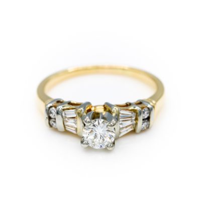 14K-18K Two-Tone Gold 0.35CT VS2 H Round Brilliant Cut Diamond Ring | 0.50TW VS2 H Tapered Baguette [OECR1020-12]