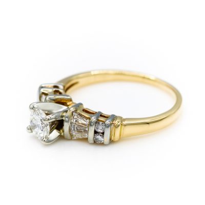 14K-18K Two-Tone Gold 0.35CT VS2 H Round Brilliant Cut Diamond Ring | 0.50TW VS2 H Tapered Baguette [OECR1020-12]