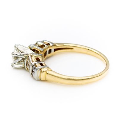 14K-18K Two-Tone Gold 0.35CT VS2 H Round Brilliant Cut Diamond Ring | 0.50TW VS2 H Tapered Baguette [OECR1020-12]