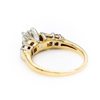 14K-18K Two-Tone Gold 0.35CT VS2 H Round Brilliant Cut Diamond Ring | 0.50TW VS2 H Tapered Baguette [OECR1020-12]