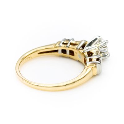 14K-18K Two-Tone Gold 0.35CT VS2 H Round Brilliant Cut Diamond Ring | 0.50TW VS2 H Tapered Baguette [OECR1020-12]