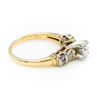 14K-18K Two-Tone Gold 0.35CT VS2 H Round Brilliant Cut Diamond Ring | 0.50TW VS2 H Tapered Baguette [OECR1020-12]