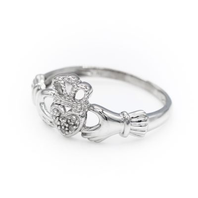 10K White Gold 0.03TW I1 to I2 Diamond Claddagh Ring [OECR1034-12]
