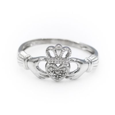 10K White Gold 0.03TW I1 to I2 Diamond Claddagh Ring [OECR1034-12]