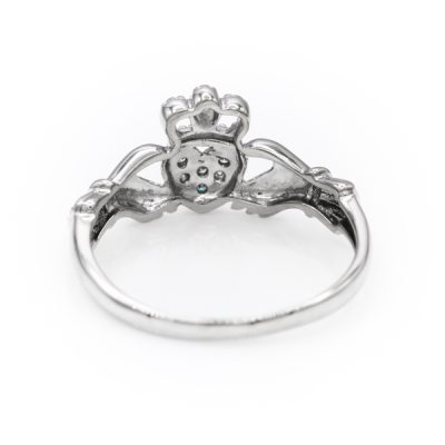 10K White Gold 0.03TW I1 to I2 Diamond Claddagh Ring [OECR1034-12]