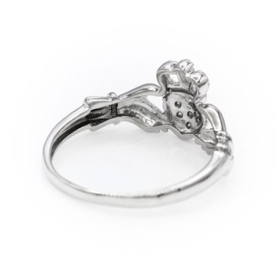 10K White Gold 0.03TW I1 to I2 Diamond Claddagh Ring [OECR1034-12]