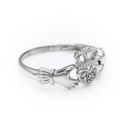10K White Gold 0.03TW I1 to I2 Diamond Claddagh Ring [OECR1034-12]
