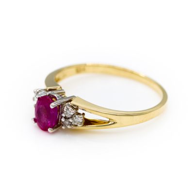 10K Two-Tone Gold Oval Cut Ruby Women's Ring | 0.09TW I1 to I2 G to H Diamond [OECR1040-12]