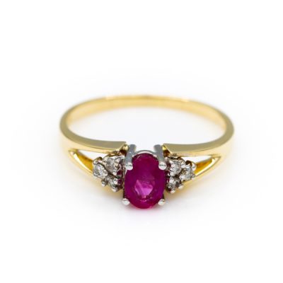 10K Two-Tone Gold Oval Cut Ruby Women's Ring | 0.09TW I1 to I2 G to H Diamond [OECR1040-12]