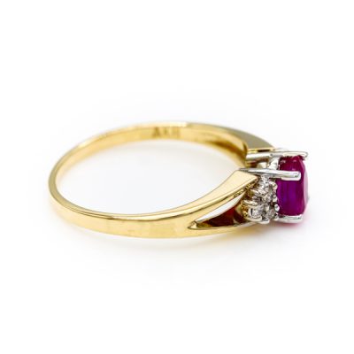 10K Two-Tone Gold Oval Cut Ruby Women's Ring | 0.09TW I1 to I2 G to H Diamond [OECR1040-12]
