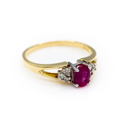 10K Two-Tone Gold Oval Cut Ruby Women's Ring | 0.09TW I1 to I2 G to H Diamond [OECR1040-12]