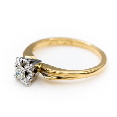 18K Two-Tone Gold 0.15CT VS2 I Round Brilliant Cut Diamond Women's Ring [OECR1045-12]