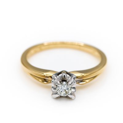 18K Two-Tone Gold 0.15CT VS2 I Round Brilliant Cut Diamond Women's Ring [OECR1045-12]