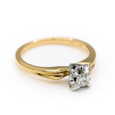 18K Two-Tone Gold 0.15CT VS2 I Round Brilliant Cut Diamond Women's Ring [OECR1045-12]