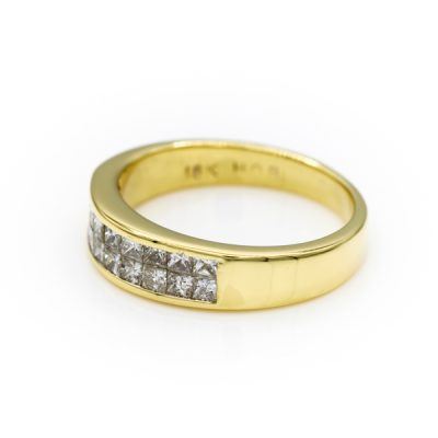 18K Yellow Gold 1.0TW SI2 G to H Princess Cut Diamond Band Ring [OECR1046-12]