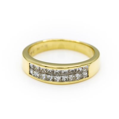 18K Yellow Gold 1.0TW SI2 G to H Princess Cut Diamond Band Ring [OECR1046-12]