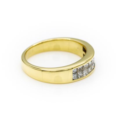 18K Yellow Gold 1.0TW SI2 G to H Princess Cut Diamond Band Ring [OECR1046-12]