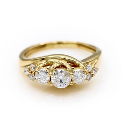 14K Yellow Gold 0.75TW I1 to I2 G to H Round Brilliant Cut Diamond Band Ring 0.33CT/0.30TW/0.12TW [OECR1050-12]