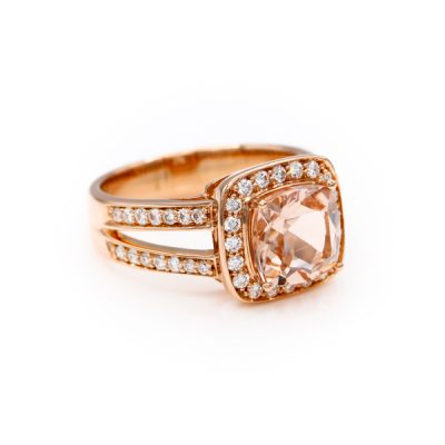 14K Rose Gold Cushion Cut Morganite Ring [OECR10103-12]