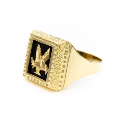 10K Yellow Gold Black Onyx Eagle Signet Ring [OECR10104-12]