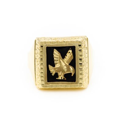 10K Yellow Gold Black Onyx Eagle Signet Ring [OECR10104-12]